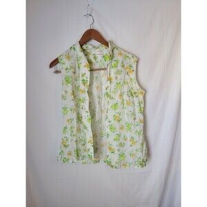 Vintage Lady Hathaway Sleeveless Blouse Size 16 White Green Yellow Floral 100%